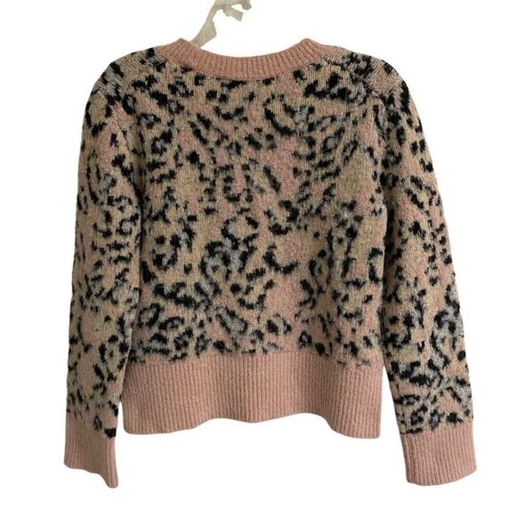 AllSaints Animal Print Cropped Aurora Crew Fuzzy Pink Leopard Sweater Women’s S - Picture 5 of 12